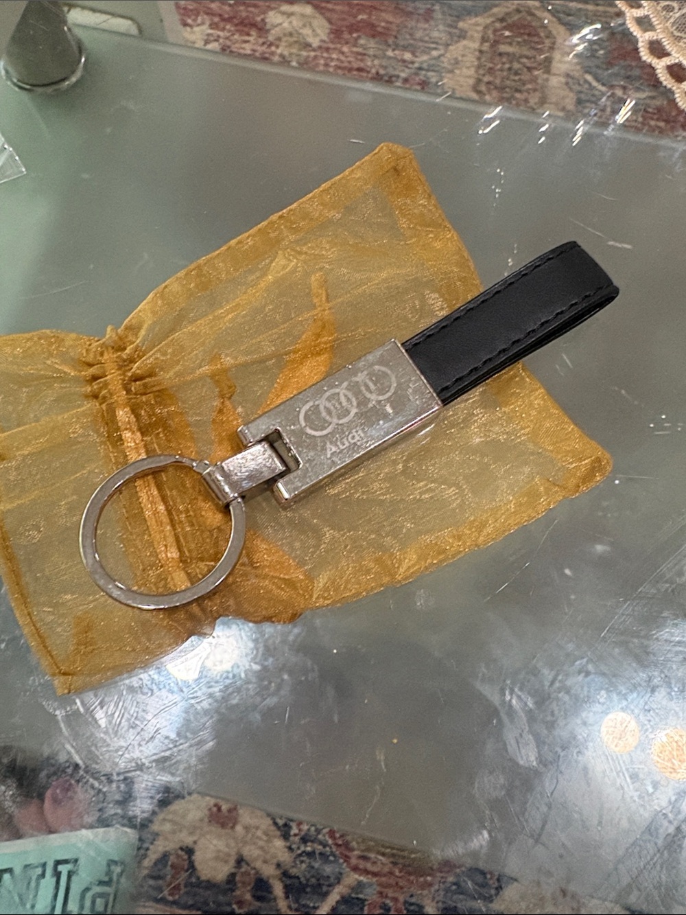 Audi Key Chain, , Black leather w/metal plate key